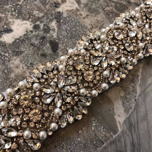 Custom Rhinestone Pearls Wedding Bridal Sash Belt main image 5